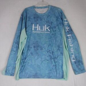 Hulk Performance Fishing Camo Blue White Breathable Long Sleeve T- Shirt Men XXL